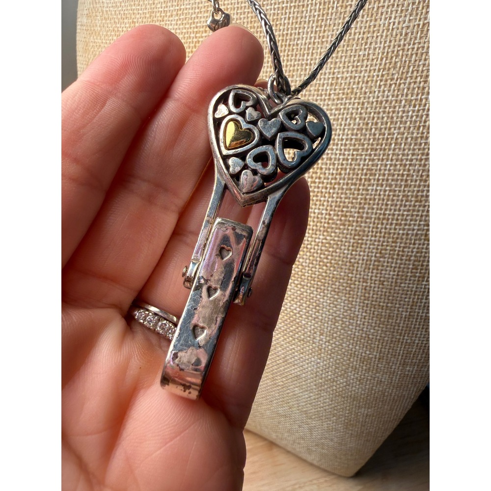 Brighton Silver Tone Heart Badge Clip Necklace Wheat Chain Flawed See Photos - Picture 9 of 16